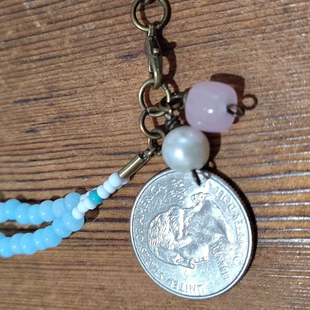 Ladies Double Strand Beaded Bracelet, Baby Blue Bracelet/Handmade Bracelet - Picture 5 of 7